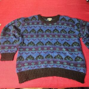 Vtg Gallagher Men’s Retro 90’s Purple Geometric Print Mohair Blend Sweater Large